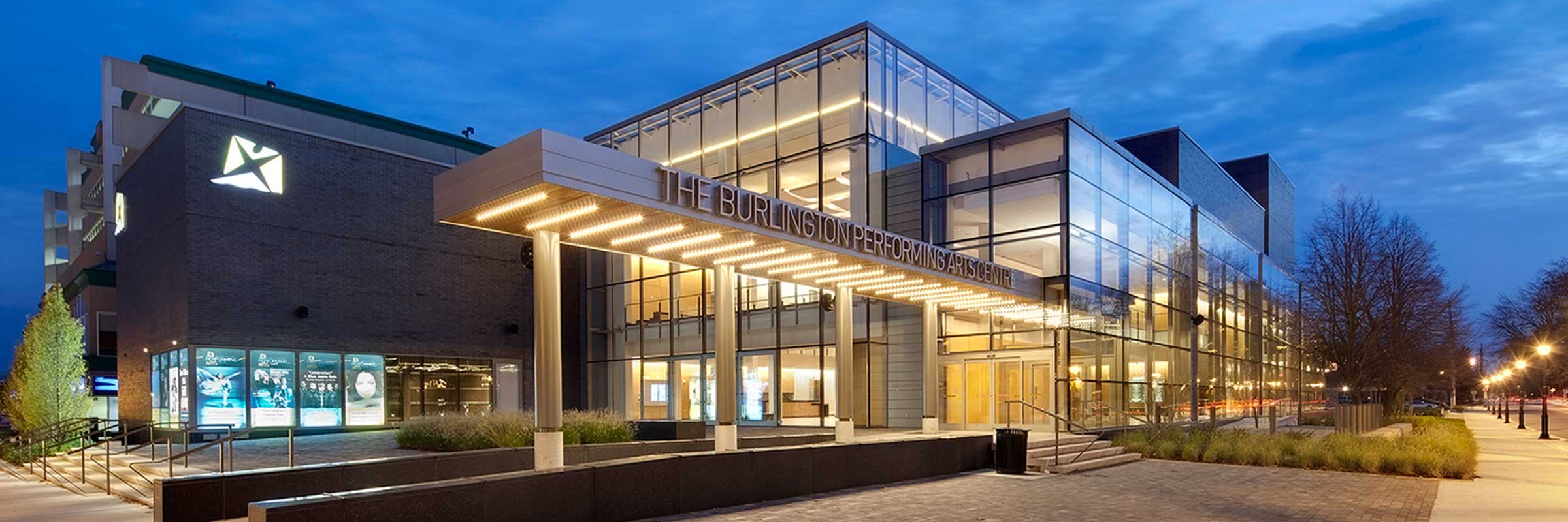 Burlington Performing Arts Centre at night